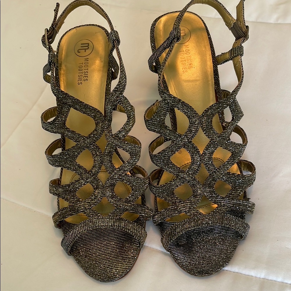 Mootsies Tootsies - Pewter and Gold Strappy Metallic dress heels